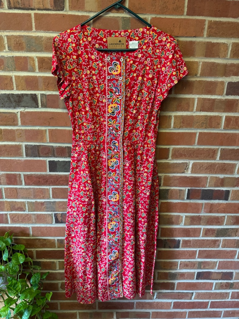 Liz Claiborne Red Floral Embroidered Midi Dress